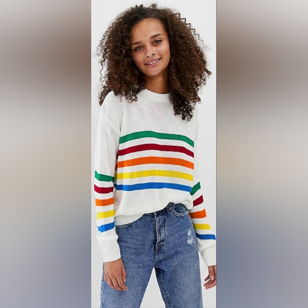 daisy street • white rainbow stripe sweater